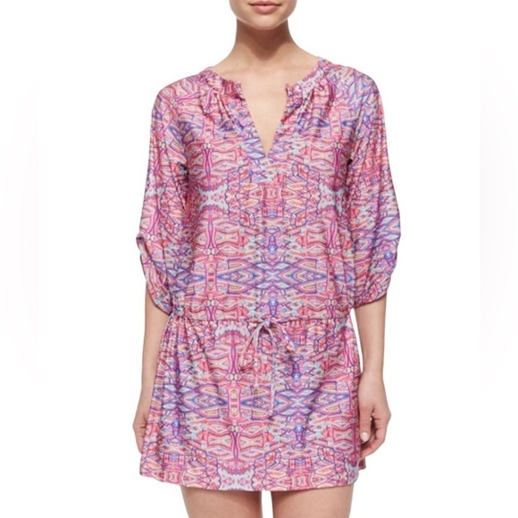 Nanette Lepore Swim Pink Solana Printed Jersey Tunic V-Neck Coverup Size S - Picture 1 of 13